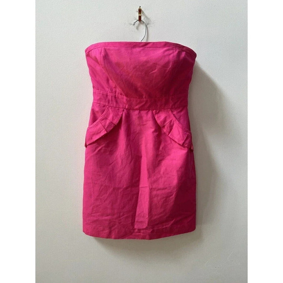 J. Crew Bright Pink Silk Cocktail Mini Dress Women's Sz 8 Barbie Pockets Ruffles - Picture 4 of 16